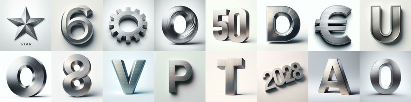 Brushed steel metal Lettering Typeface. AI generated illustration