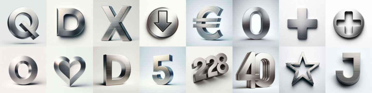 Brushed steel metal Lettering Typeface. AI generated illustration