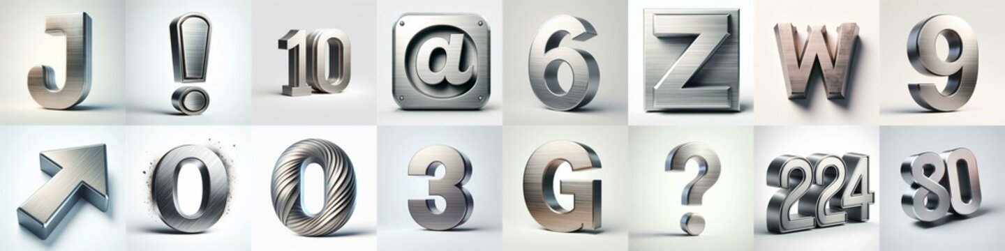 Brushed steel metal Lettering Typeface. AI generated illustration