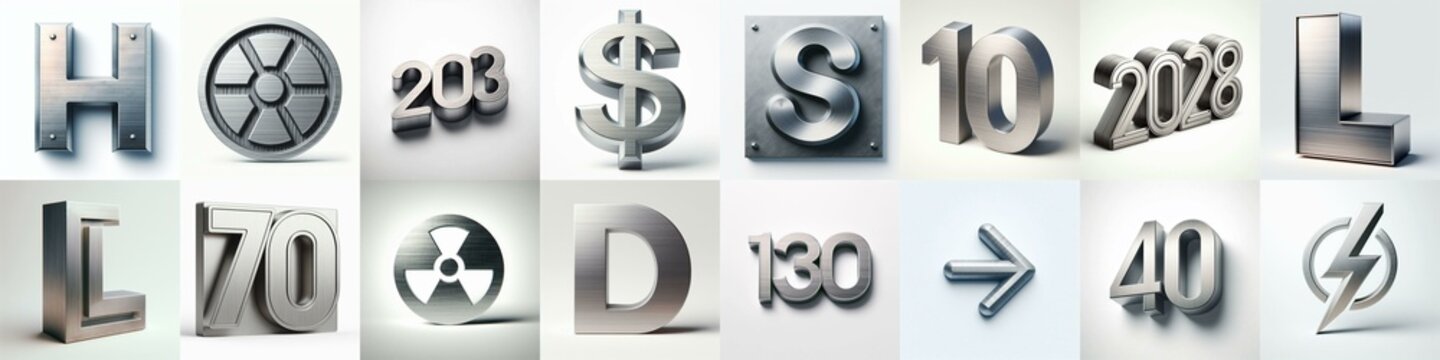 Brushed steel metal Lettering Typeface. AI generated illustration