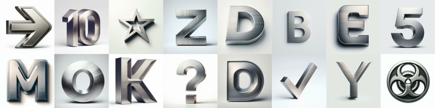 Brushed steel metal Lettering Typeface. AI generated illustration