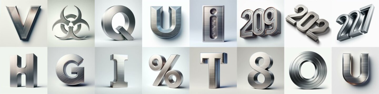 Brushed steel metal Lettering Typeface. AI generated illustration