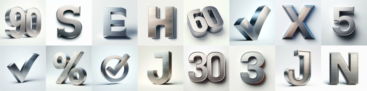 Brushed steel metal Lettering Typeface. AI generated illustration