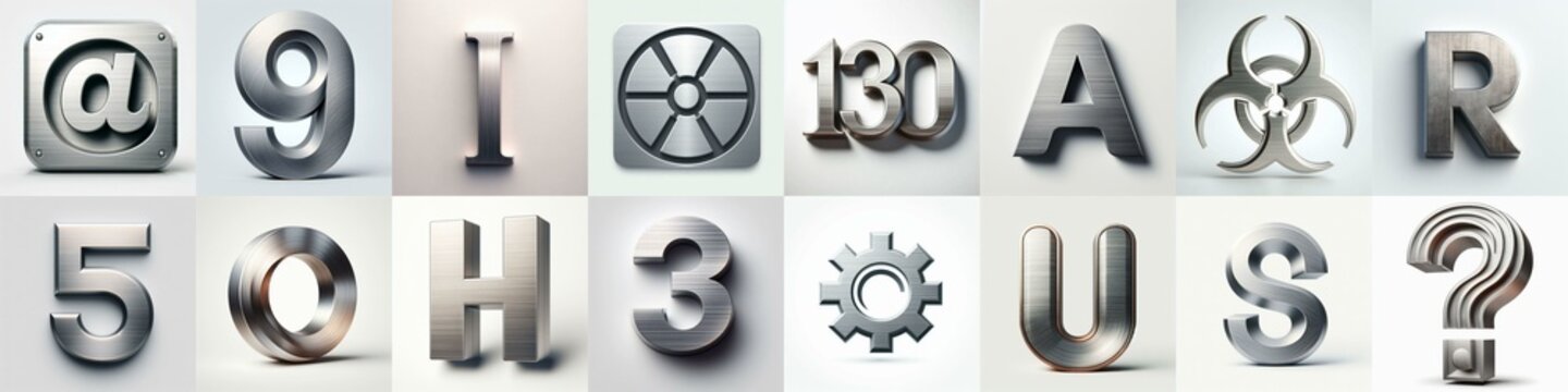 Brushed steel metal Lettering Typeface. AI generated illustration