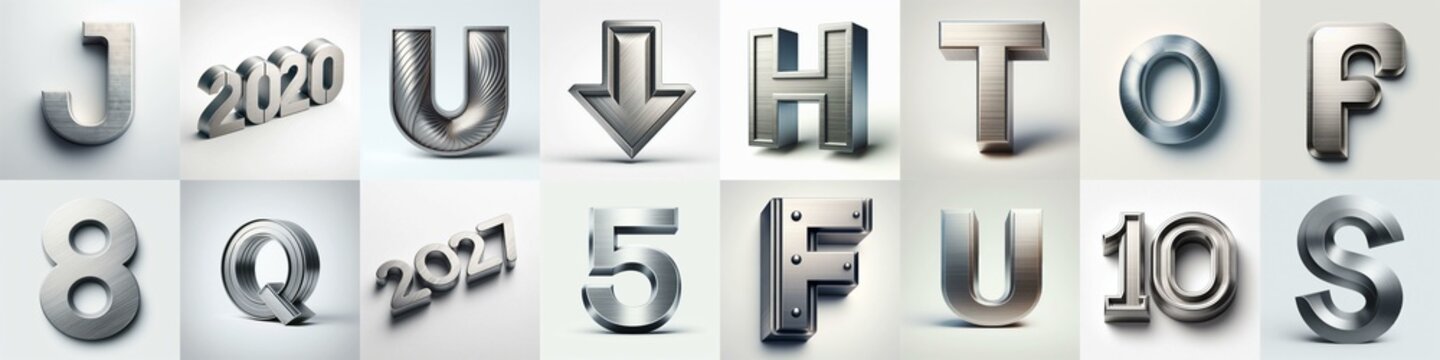 Brushed steel metal Lettering Typeface. AI generated illustration
