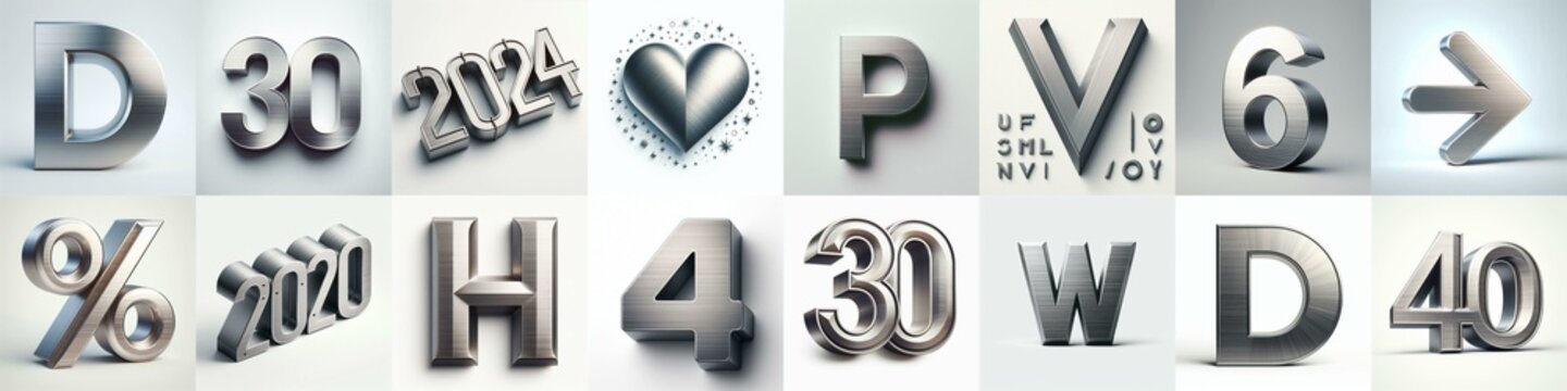 Brushed steel metal Lettering Typeface. AI generated illustration