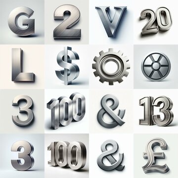Brushed steel metal Lettering Typeface. AI generated illustration