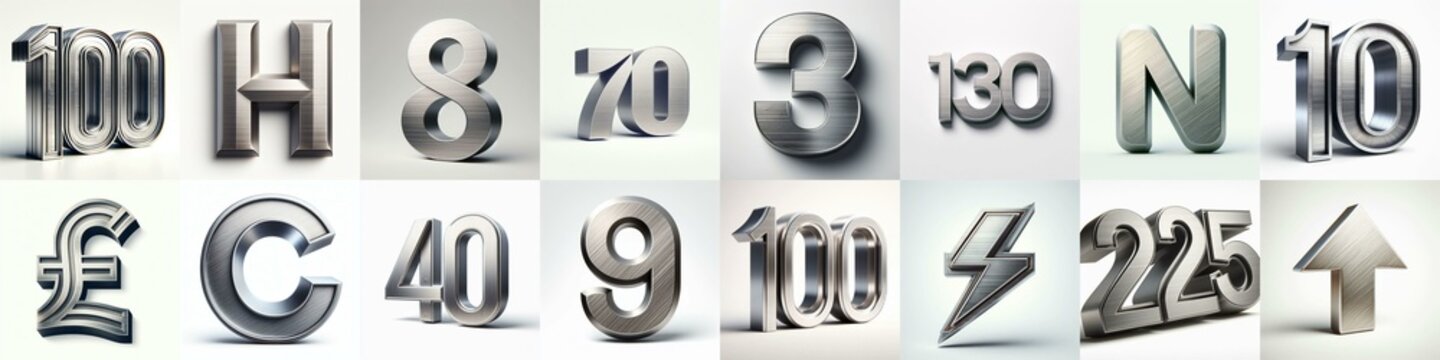 Brushed steel metal Lettering Typeface. AI generated illustration