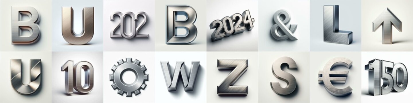 Brushed steel metal Lettering Typeface. AI generated illustration