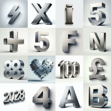 Brushed steel metal Lettering Typeface. AI generated illustration