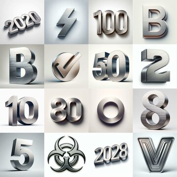 Brushed steel metal Lettering Typeface. AI generated illustration