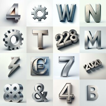 Brushed steel metal Lettering Typeface. AI generated illustration