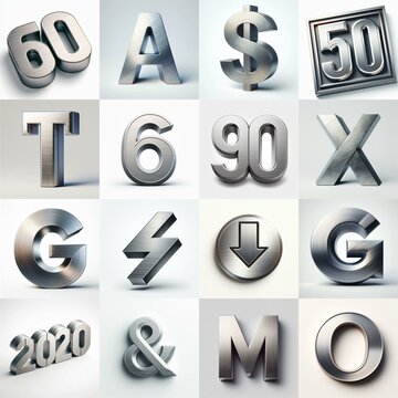 Brushed steel metal Lettering Typeface. AI generated illustration