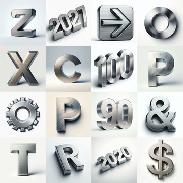 Brushed steel metal Lettering Typeface. AI generated illustration