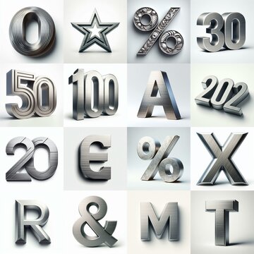 Brushed steel metal Lettering Typeface. AI generated illustration