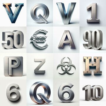 Brushed steel metal Lettering Typeface. AI generated illustration