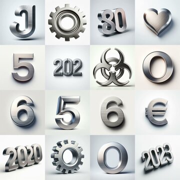 Brushed steel metal Lettering Typeface. AI generated illustration
