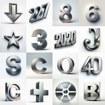 Brushed steel metal Lettering Typeface. AI generated illustration