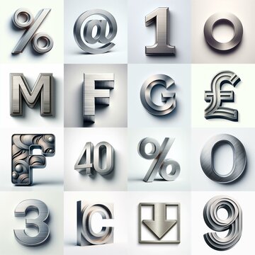 Brushed steel metal Lettering Typeface. AI generated illustration