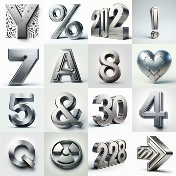 Brushed steel metal Lettering Typeface. AI generated illustration