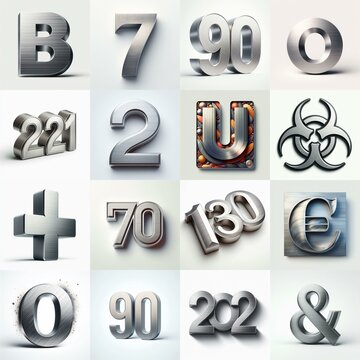 Brushed steel metal Lettering Typeface. AI generated illustration
