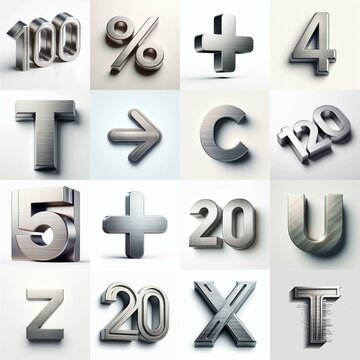 Brushed steel metal Lettering Typeface. AI generated illustration