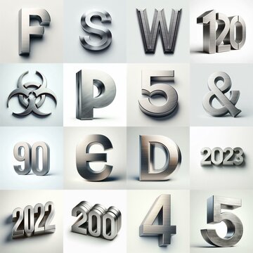 Brushed steel metal Lettering Typeface. AI generated illustration