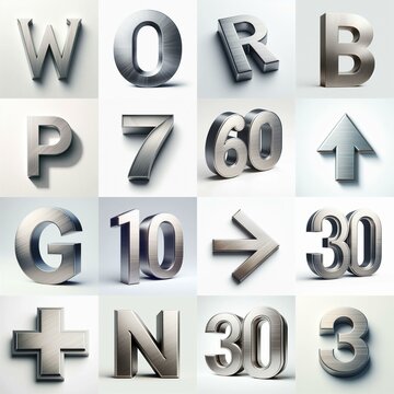 Brushed steel metal Lettering Typeface. AI generated illustration