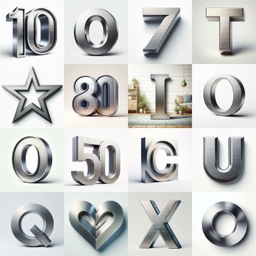 Brushed steel metal Lettering Typeface. AI generated illustration
