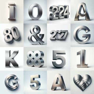 Brushed steel metal Lettering Typeface. AI generated illustration