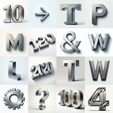 Brushed steel metal Lettering Typeface. AI generated illustration