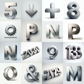 Brushed steel metal Lettering Typeface. AI generated illustration