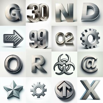 Brushed steel metal Lettering Typeface. AI generated illustration