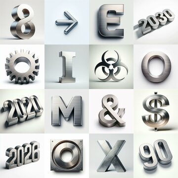 Brushed steel metal Lettering Typeface. AI generated illustration