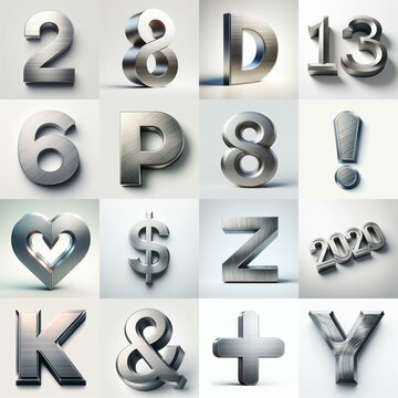 Brushed steel metal Lettering Typeface. AI generated illustration