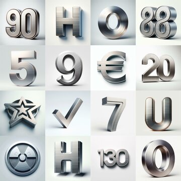 Brushed steel metal Lettering Typeface. AI generated illustration