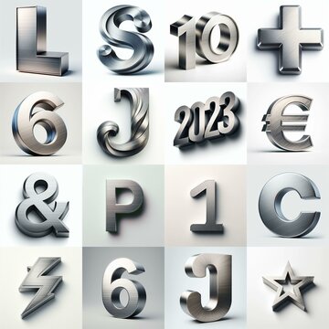 Brushed steel metal Lettering Typeface. AI generated illustration