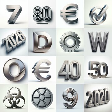 Brushed steel metal Lettering Typeface. AI generated illustration