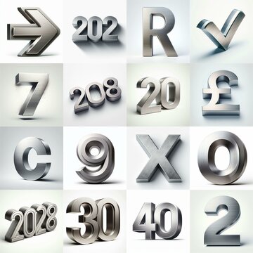 Brushed steel metal Lettering Typeface. AI generated illustration