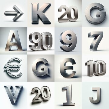 Brushed steel metal Lettering Typeface. AI generated illustration