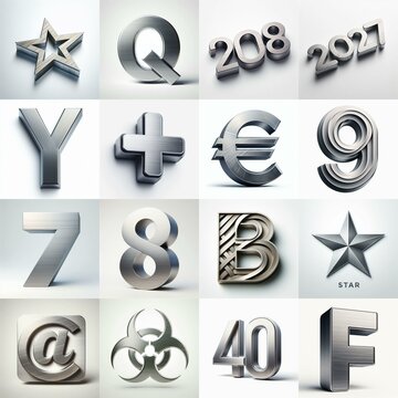Brushed steel metal Lettering Typeface. AI generated illustration