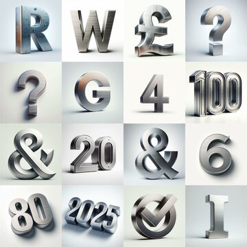 Brushed steel metal Lettering Typeface. AI generated illustration