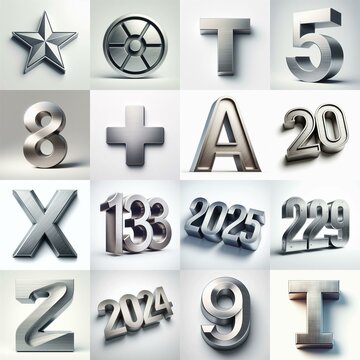 Brushed steel metal Lettering Typeface. AI generated illustration