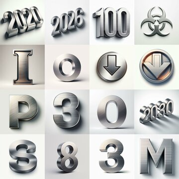 Brushed steel metal Lettering Typeface. AI generated illustration
