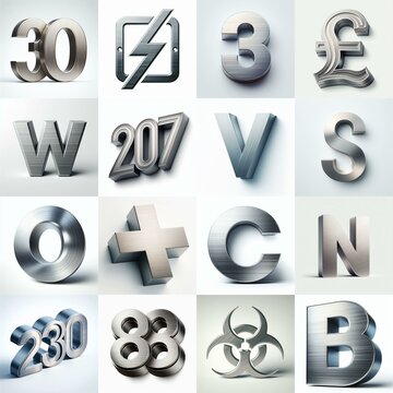 Brushed steel metal Lettering Typeface. AI generated illustration