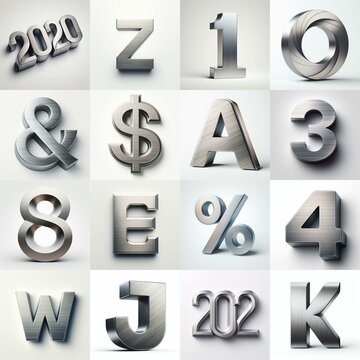 Brushed steel metal Lettering Typeface. AI generated illustration