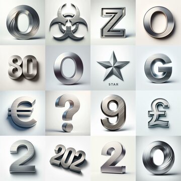 Brushed steel metal Lettering Typeface. AI generated illustration