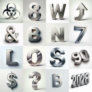 Brushed steel metal Lettering Typeface. AI generated illustration
