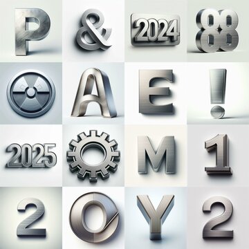 Brushed steel metal Lettering Typeface. AI generated illustration