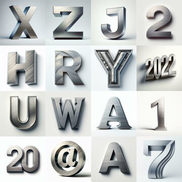 Brushed steel metal Lettering Typeface. AI generated illustration